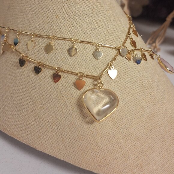 Rose Quartz Or Clear Quartz Heart Pendant and Necklace - Picture 3 of 5